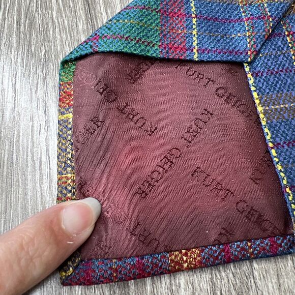 Kurt Geiger Vintage Silk Plaid Tie Made in the UK 59" - Picture 6 of 8